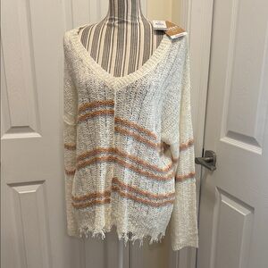 Daytrip V-Neck Sweater - Lightweight Open Knit Striped Sweater Medium The buckle